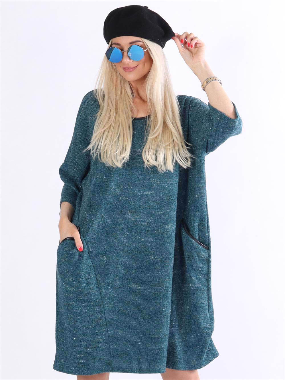Rosemary - Klänning med detaljer i läderlook och glimmertrådar